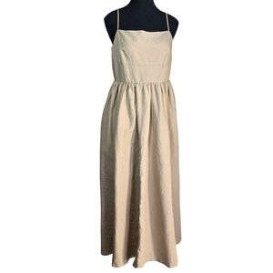 Hudson North Tan Linen Blend  Maxi Dress With Spagetti Staps And Pockets M
